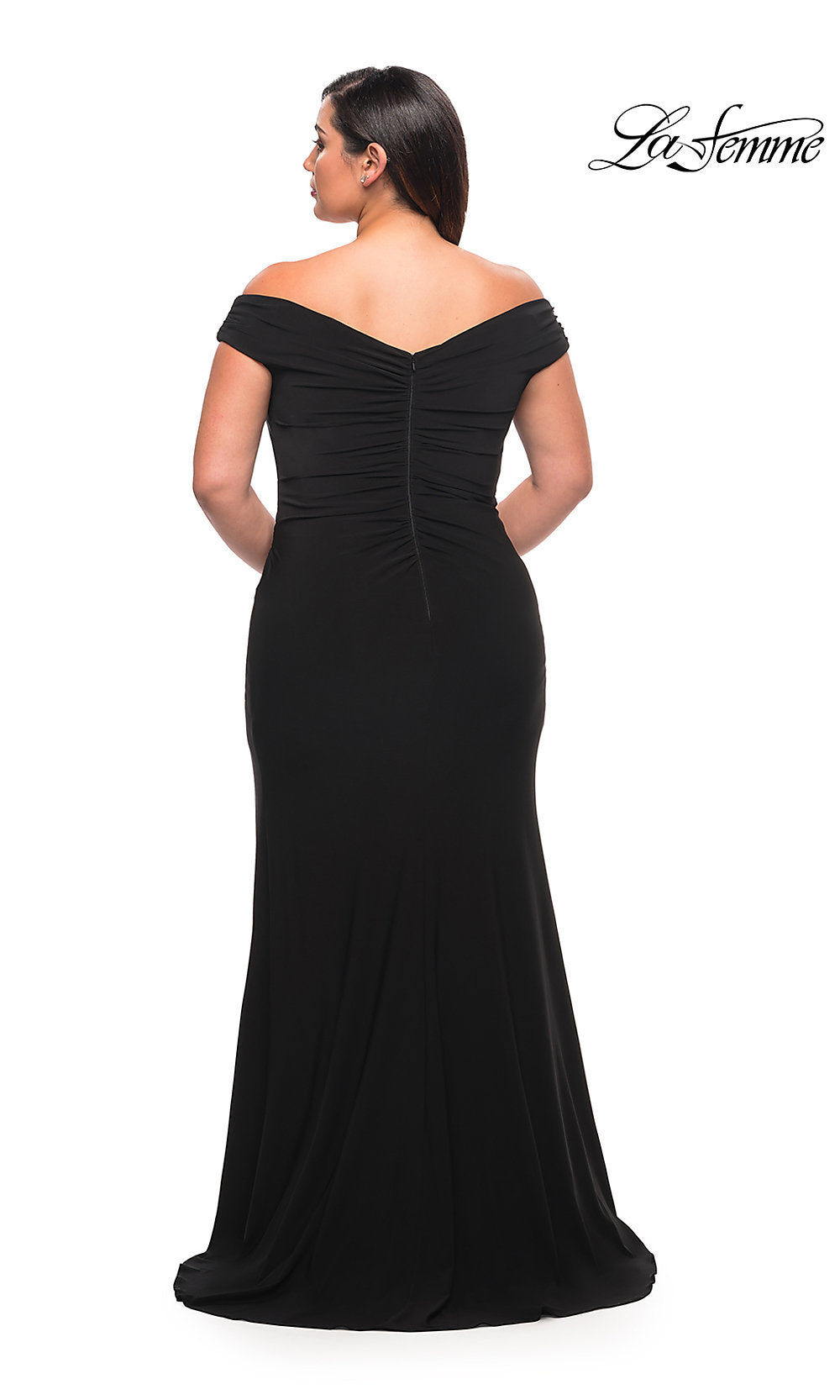 Off-the-Shoulder Long Plus-Size V-Neck Prom Dress