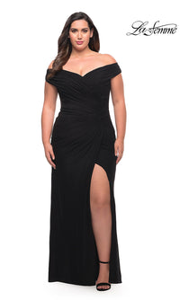 La Femme-La Femme Off-Shoulder Plus-Size Long Prom Dress