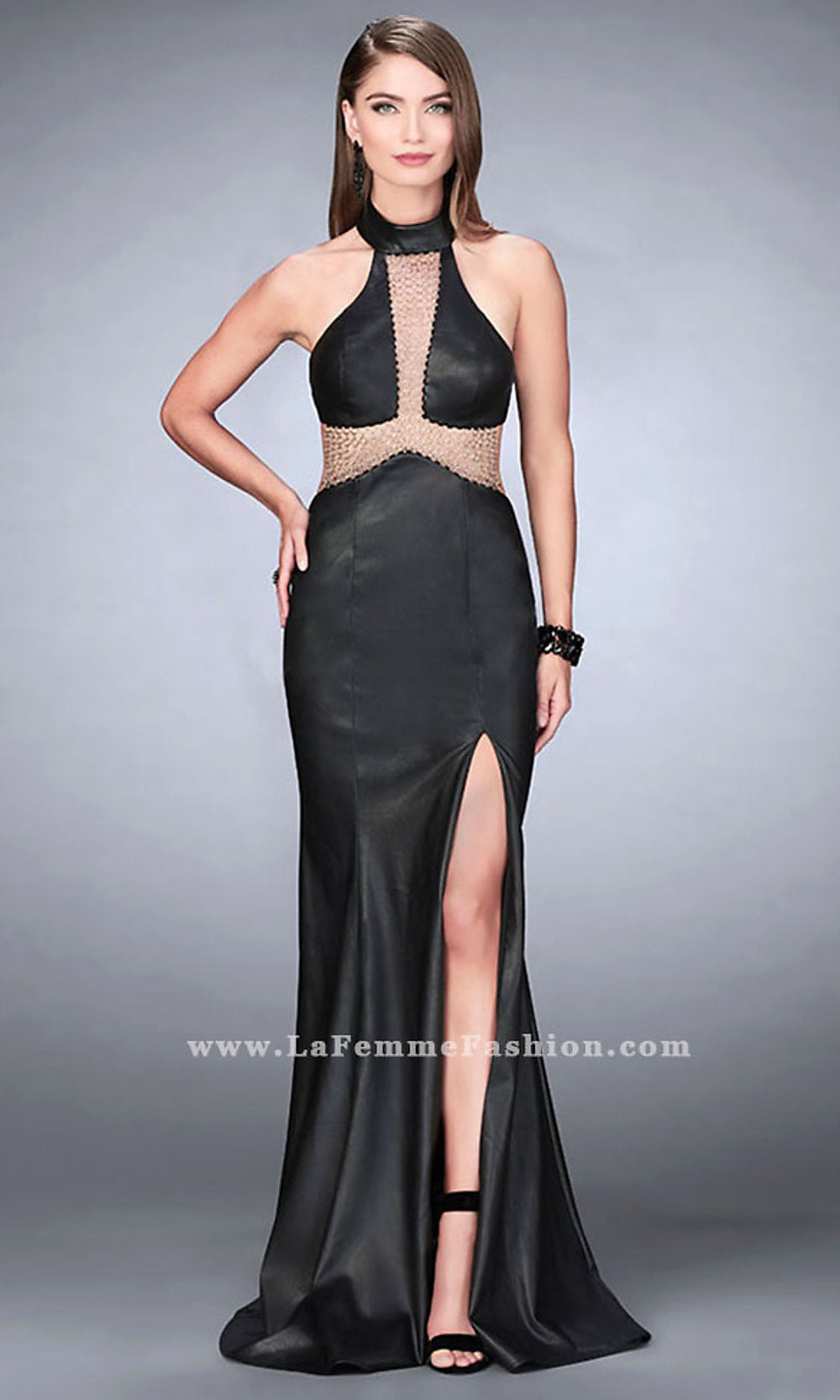 Black leather hotsell prom dress