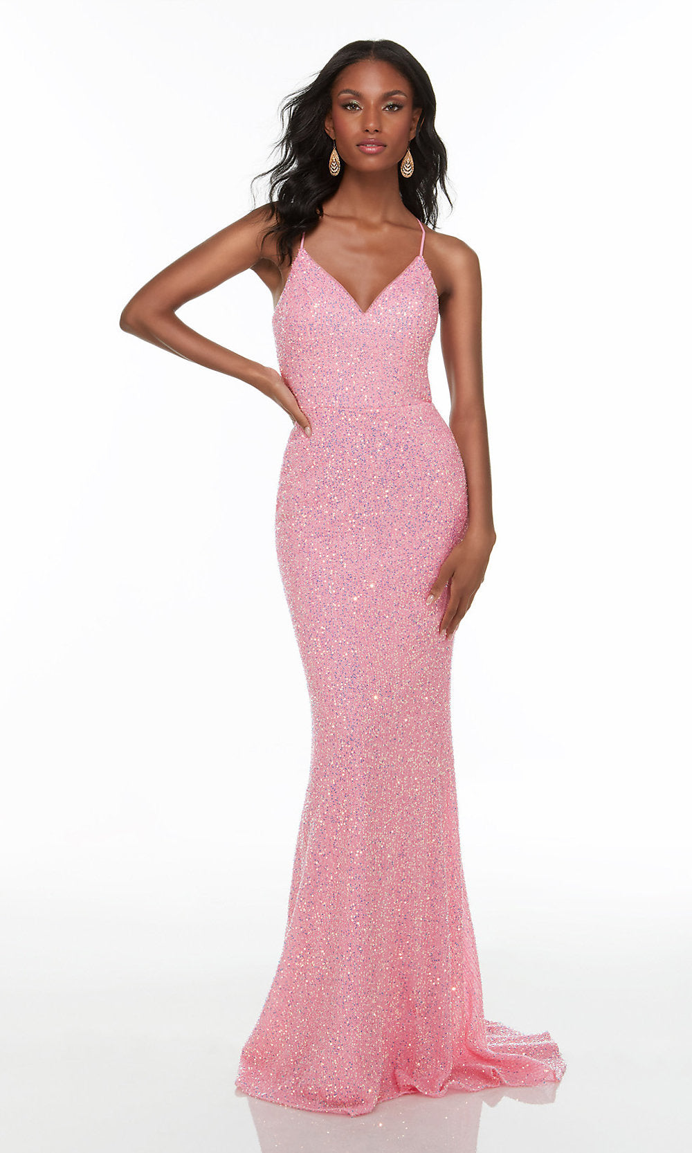 Long Sequin Pastel Prom Dress with Train - PromGirl