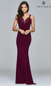 V-Neck Floor-Length Formal Prom Dress by Faviana