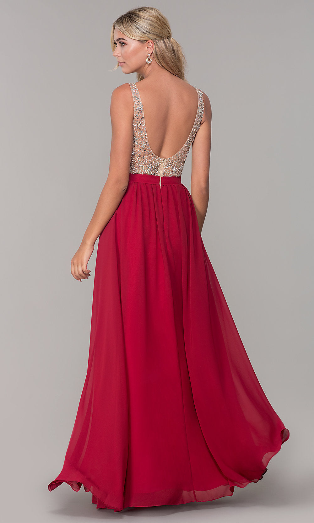 Illusion Beaded Bodice Long Prom Dress Promgirl 