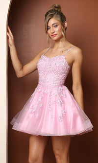 Lace-Embroidered Short Babydoll Homecoming Dress