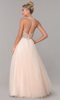 Dancing Queen-Long V-Neck Tulle Prom Dress with Beaded Bodice