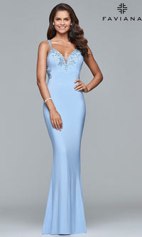 V-Neck Floor-Length Formal Prom Dress by Faviana