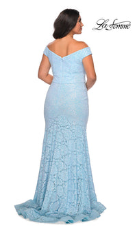 La Femme-Long Lace Empire-Waist Plus La Femme Prom Dress