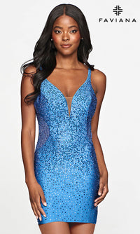 Faviana-Faviana Short Beaded Backless Homecoming Dress