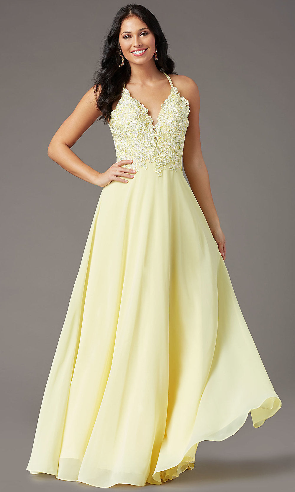 Embroidered V-Neck Long Prom Dress by PromGirl