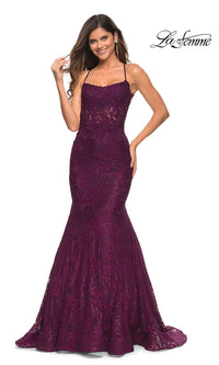 Open-Back Long Lace Mermaid Prom Dress by La Femme