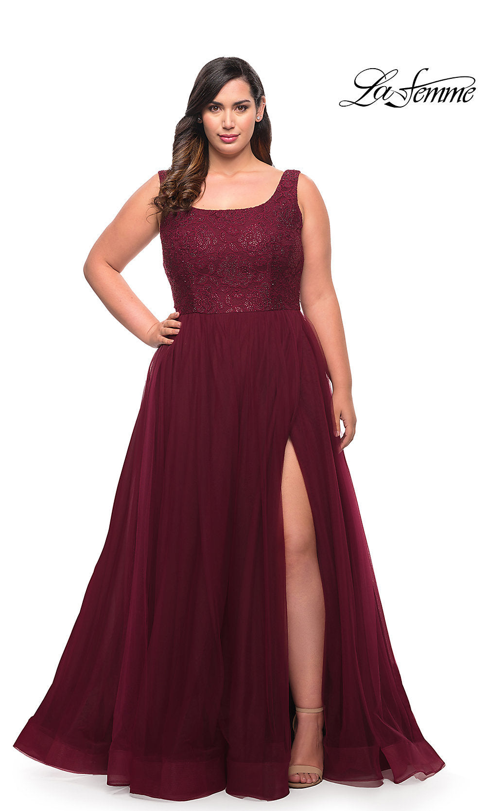 Lace-Bodice La Femme Plus-Size Prom Dress - PromGirl