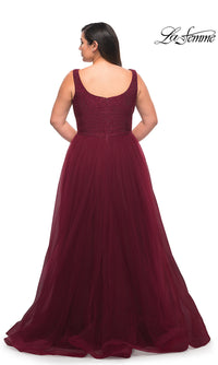 La Femme-La Femme Plus-Size Long Lace-Bodice Prom Dress