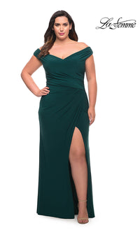 Off-the-Shoulder Long Plus-Size V-Neck Prom Dress