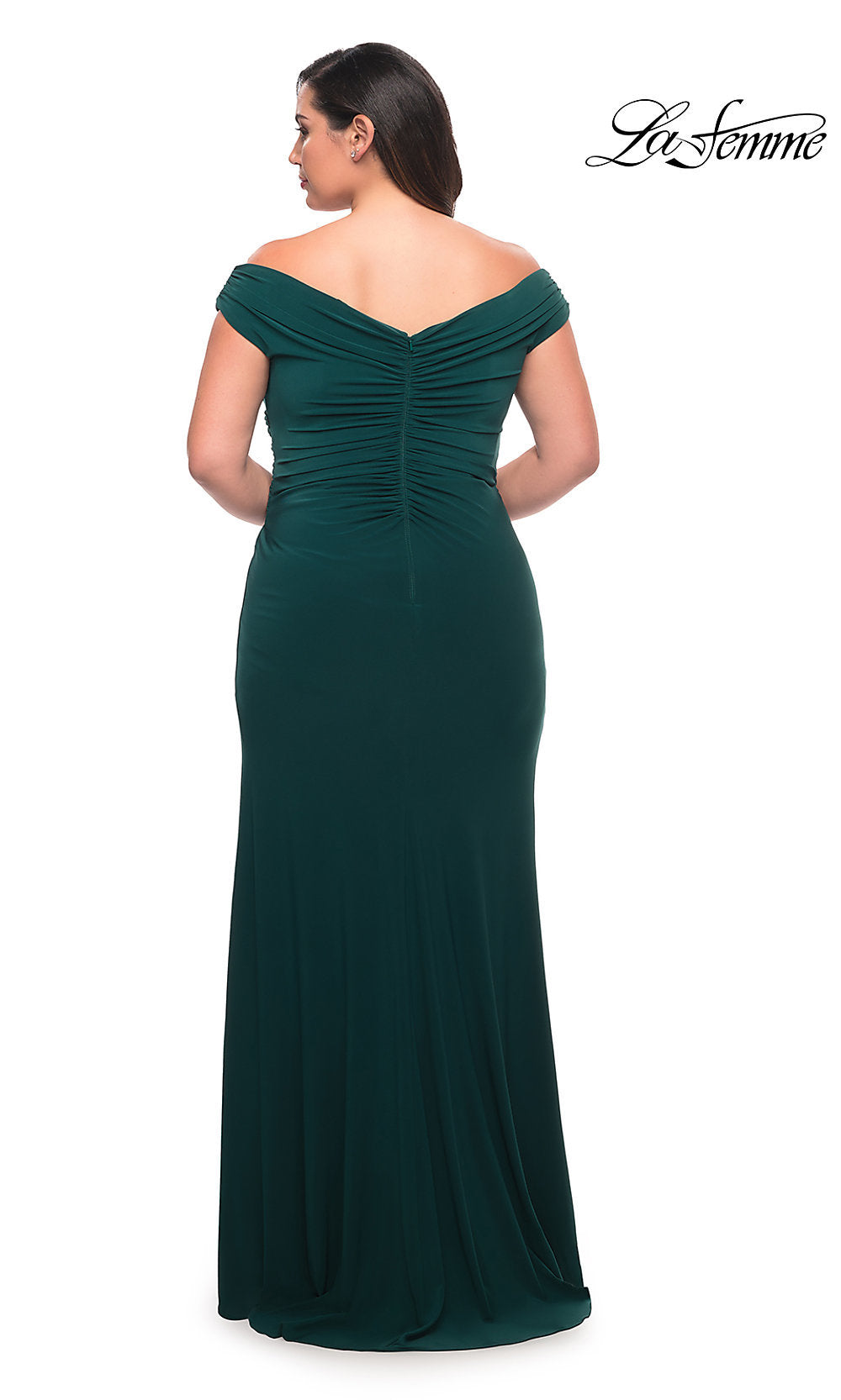 Off-the-Shoulder Long Plus-Size V-Neck Prom Dress