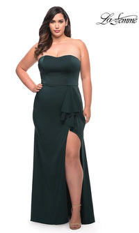 La Femme-Strapless Long Plus-Size La Femme Prom Dress