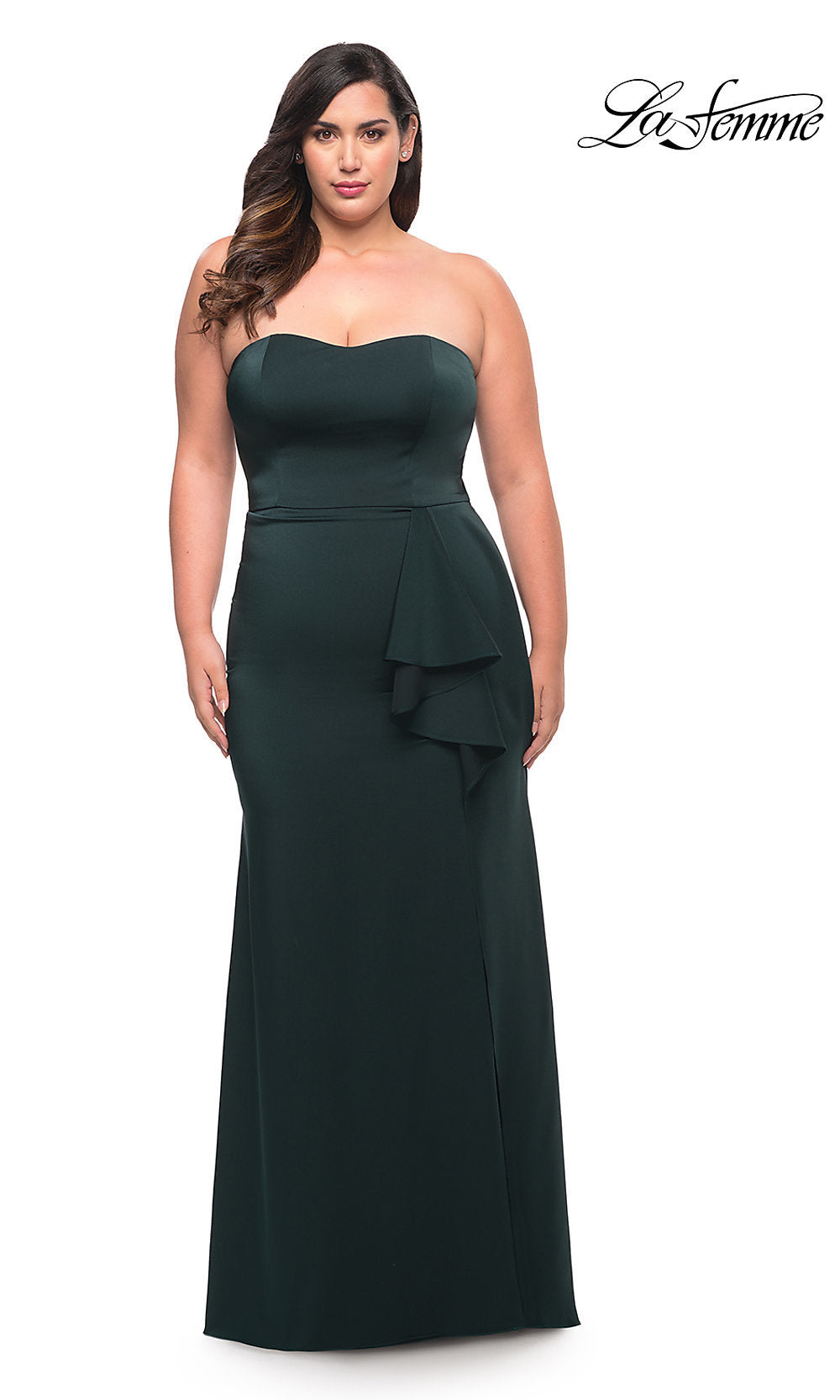 La Femme-Strapless Long Plus-Size La Femme Prom Dress