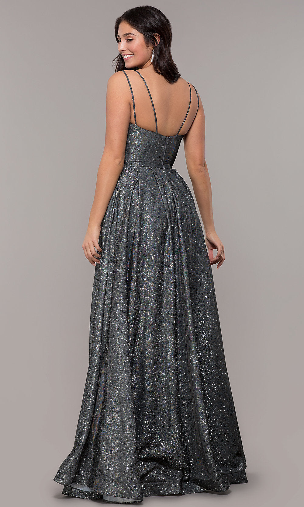 Long Metallic A Line Prom Dress With Pockets Promgirl