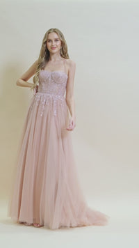 Corset-Bodice Long Pastel Prom Dress