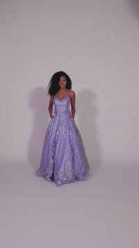 Violet Purple Prom Dress with Silver Glitter Print