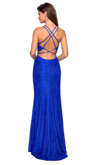 Long Lace Prom Dress with Criss-Cross Straps