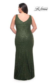 La Femme-La Femme V-Neck Sequin Long Plus-Size Prom Dress