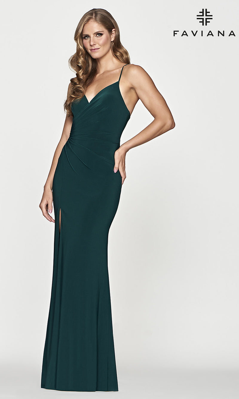 Dark Evergreen Long Faviana Prom Dress - PromGirl