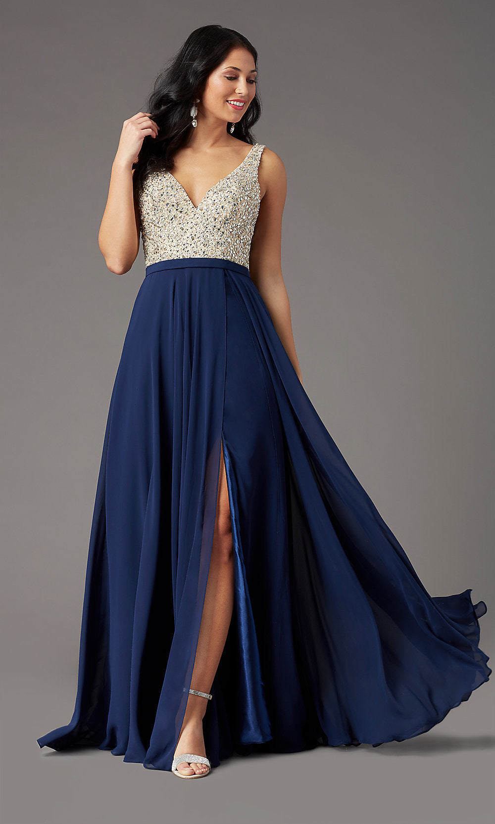 Long Prom Dress with Open Corset-Style Back - PromGirl