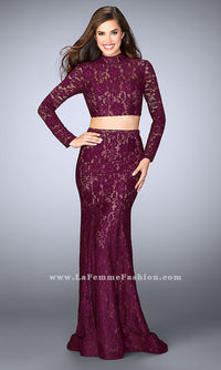 La Femme-Lace Two-Piece Long Prom Dress