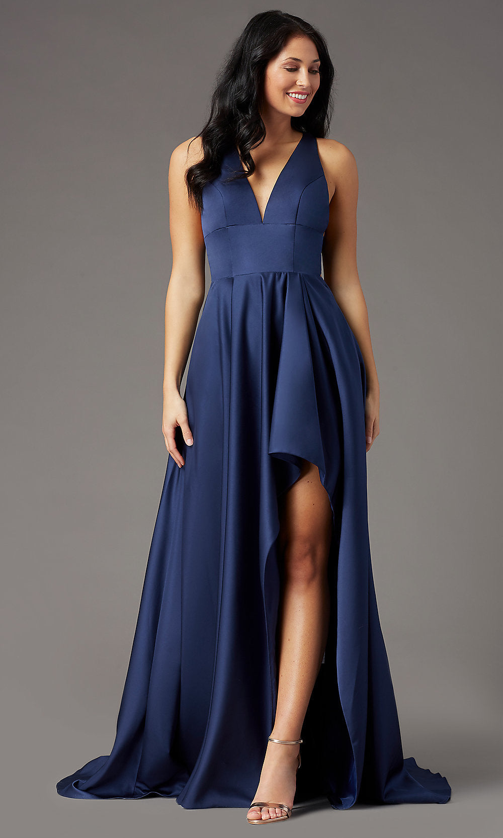 A-Line Long V-Neck Prom Dress with Pockets - PromGirl