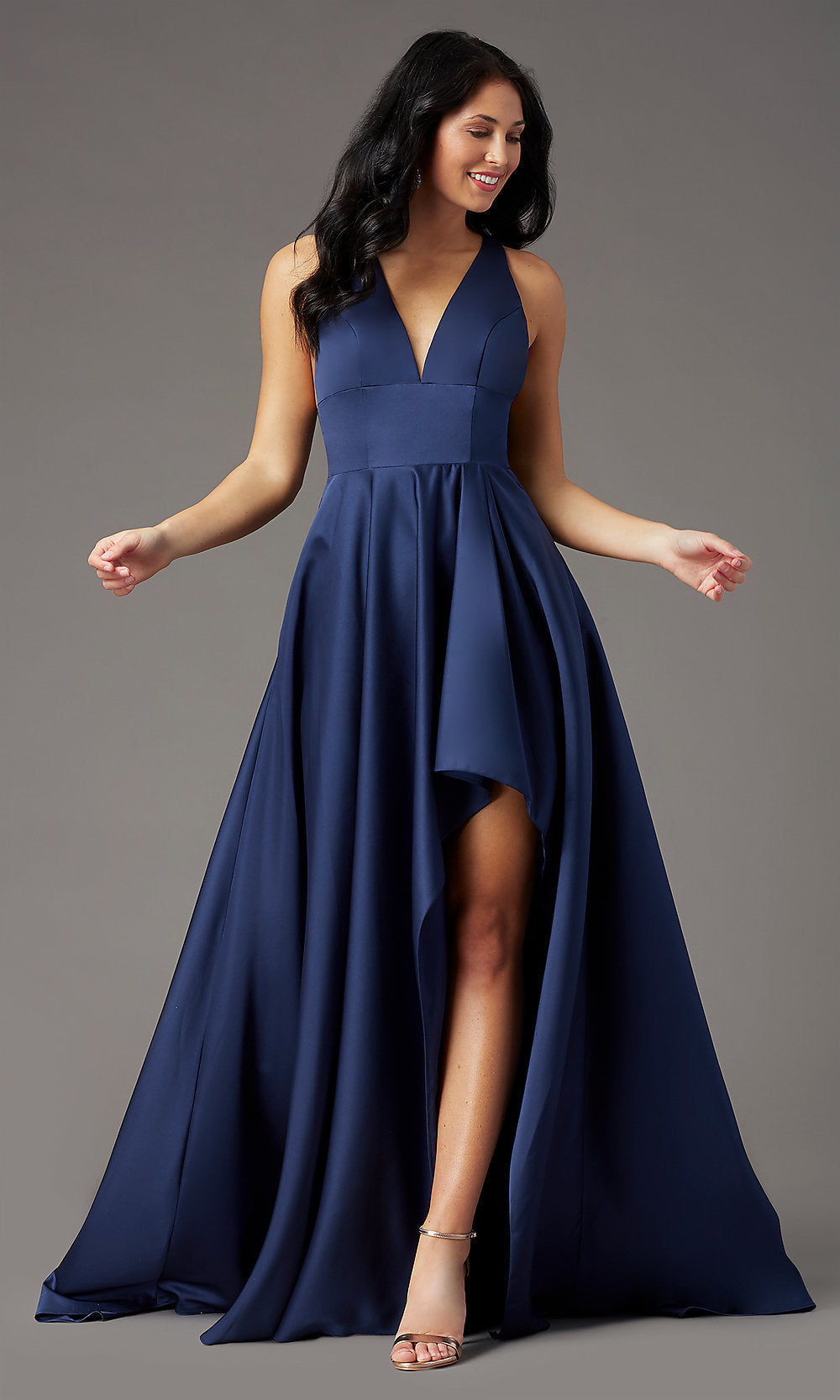 High low prom dress with clearance pockets