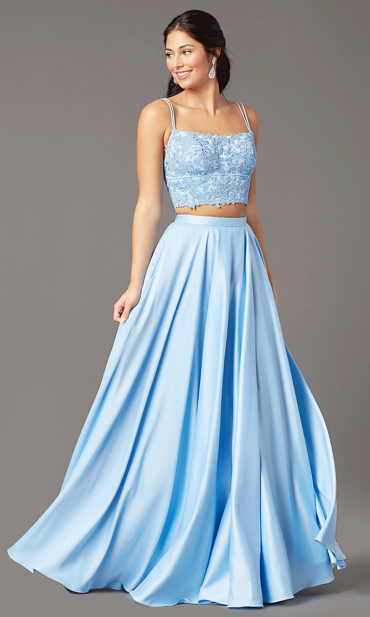 Halter Two-Piece Long Lace Prom Dress