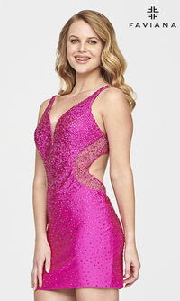 Faviana-Faviana Short Beaded Backless Homecoming Dress