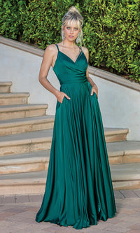 V-Neck Long A-Line Prom Dress with Pockets