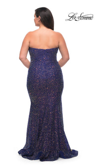 La Femme-Long Strapless Sequin Mermaid Plus-Size Prom Dress