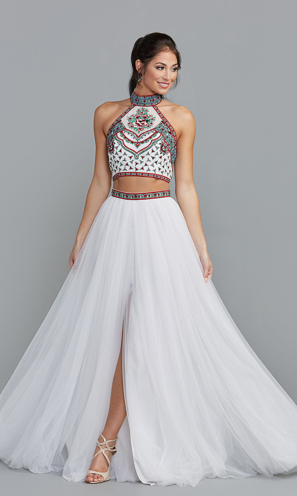 White Crop Top Prom Dresses