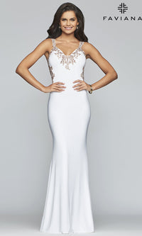 V-Neck Floor-Length Formal Prom Dress by Faviana