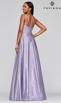 Long Metallic Glitter A-Line Prom Dress by Faviana