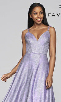 Long Metallic Glitter A-Line Prom Dress by Faviana