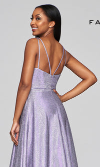 Long Metallic Glitter A-Line Prom Dress by Faviana