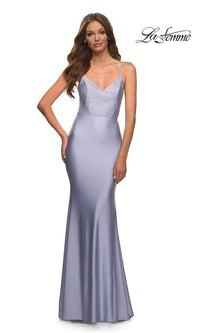 Strappy-Back La Femme Long Prom Dress with Beads