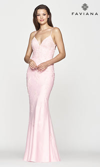 Strappy-Back Long Light Pink Prom Dress by Faviana