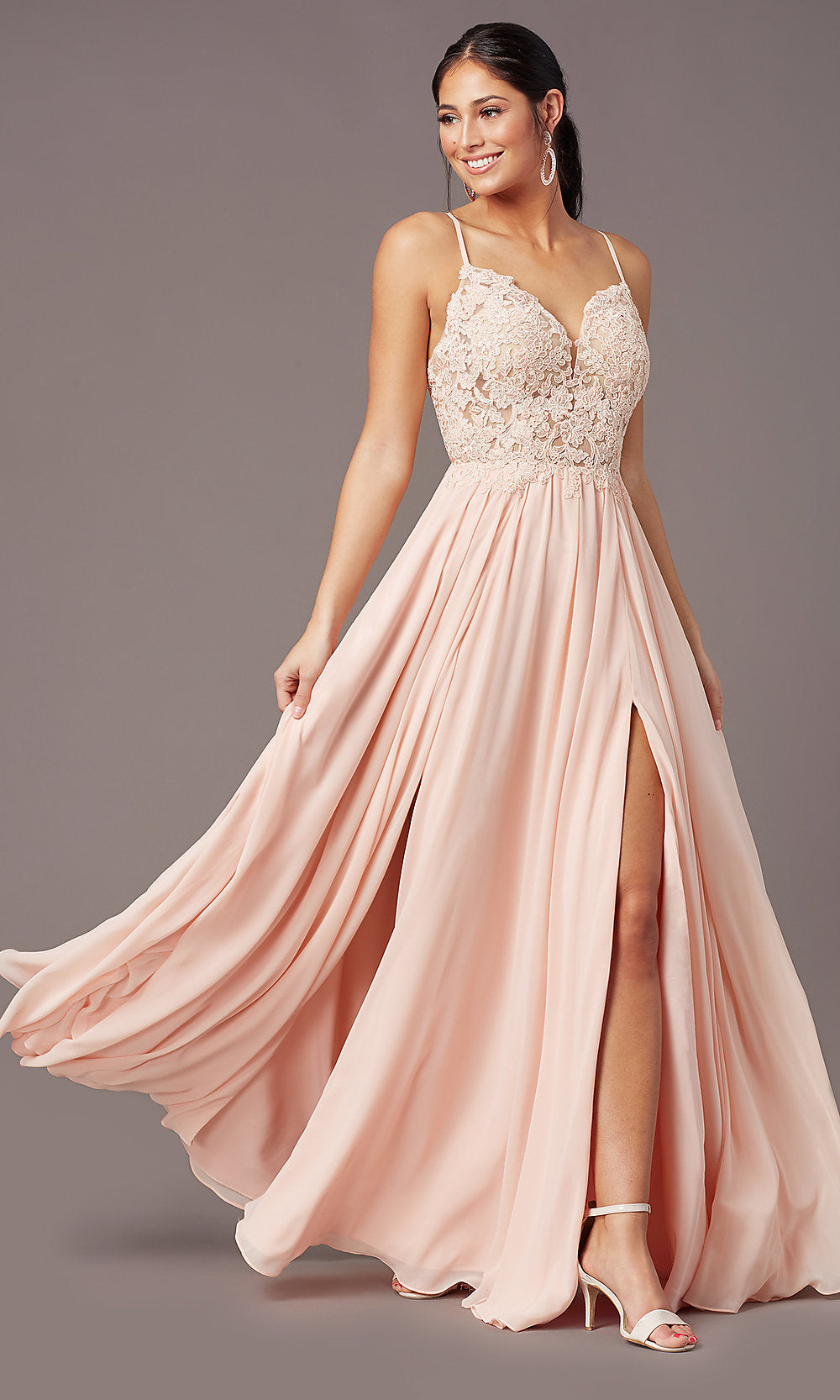 Embroidered-Bodice Long Formal Prom Dress by PromGirl