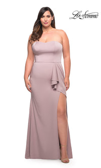 La Femme-Strapless Long Plus-Size La Femme Prom Dress