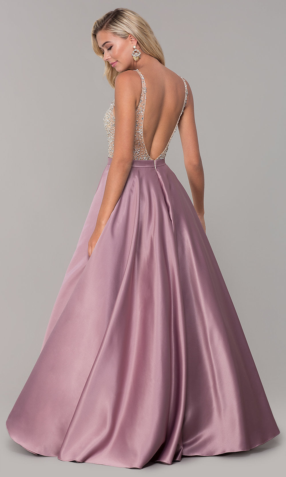 Long Open-Back V-Neck Prom Dress