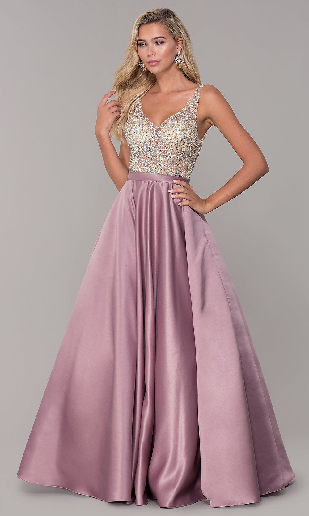 Long Open-Back V-Neck Prom Dress