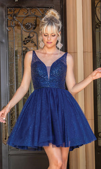 Sleeveless Sequin-Bodice Short Glitter Prom Dress