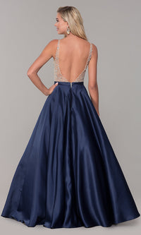 Long Open-Back V-Neck Prom Dress