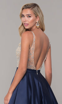 Long Open-Back V-Neck Prom Dress