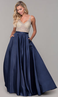 Long Open-Back V-Neck Prom Dress