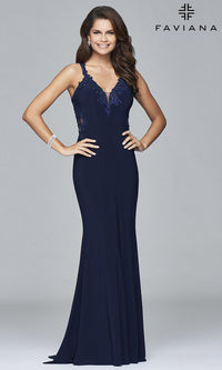 Faviana-V-Neck Floor-Length Formal Prom Dress by Faviana