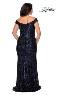 La Femme-Off-the-Shoulder Long Sequin Plus-Size Prom Dress